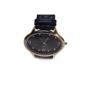Joan Rivers Black Woven Leather Band Silver Oval Face Watch NEW